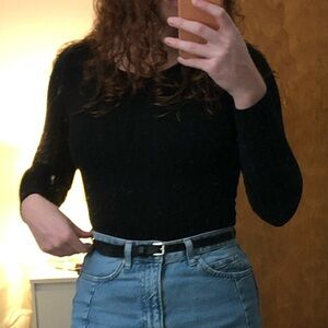 Oh Polly Black Ribbed Scoop Neck Long Sleeve Bodysuit